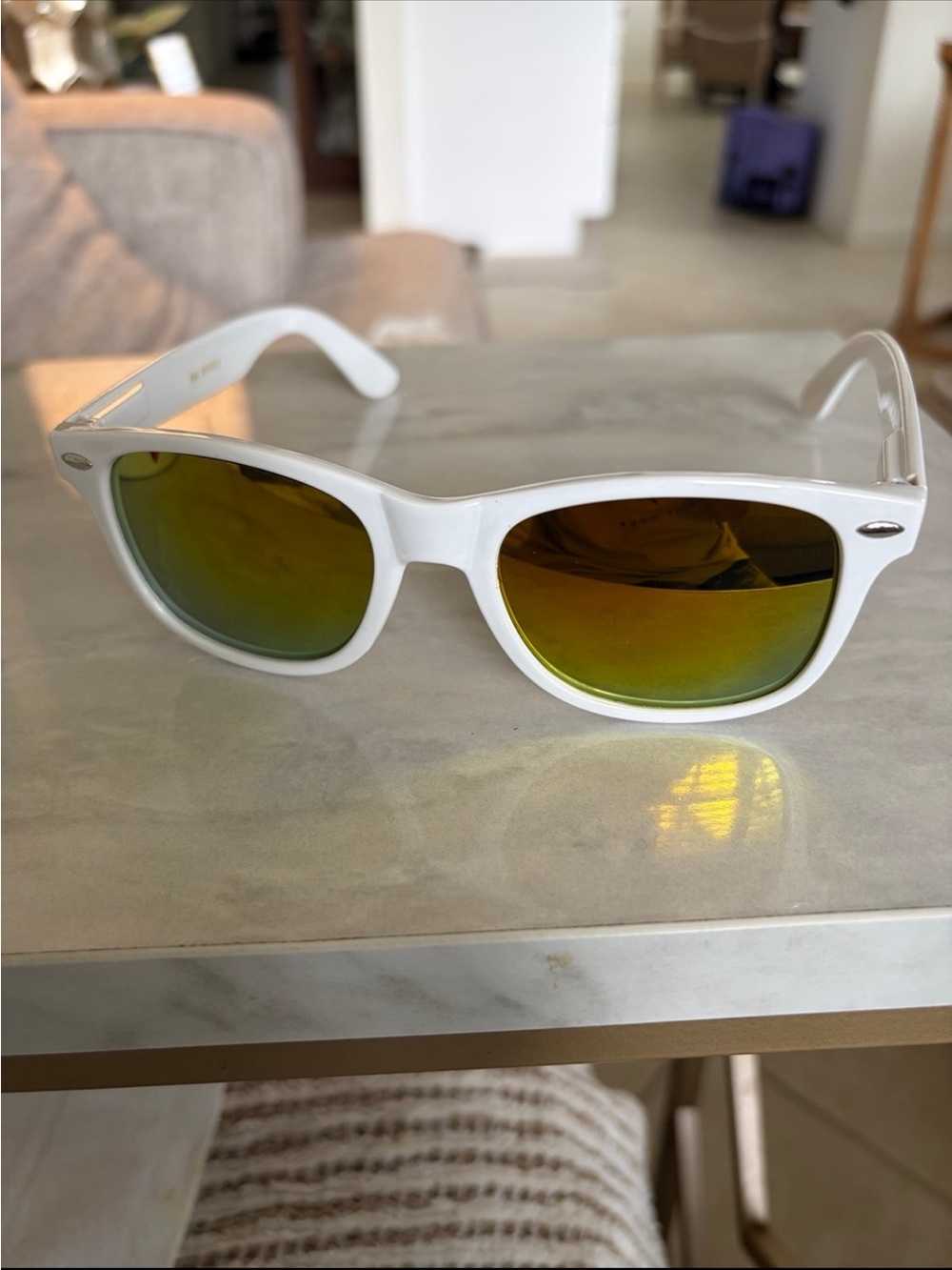 Source Unknown White Frame Sunglasses with Amber-Green Mirrored Lenses